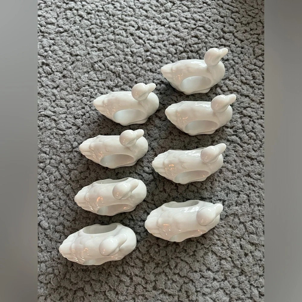 Vintage Himark Duck Napkin Rings Japan White Ceramic 1984 New Old Stock Set Of 8 - Picture 3 of 7